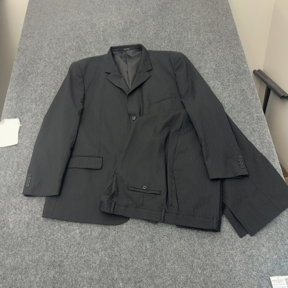 Paulo Solari Suit Mens 52L 44W Black Wool Pinstripe Athletic Fit Business Formal